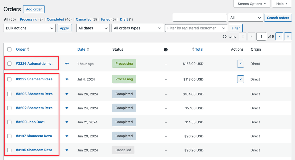 Default Order Lists