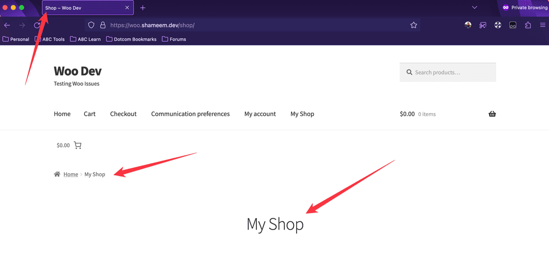 Change Shop Page Title